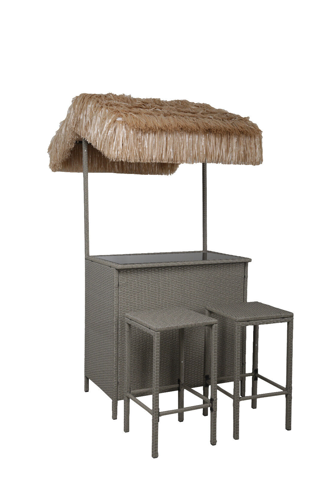 Tiki Bar 3 Piece Rattan Set Garden Outdoor Furniture - Dark Grey